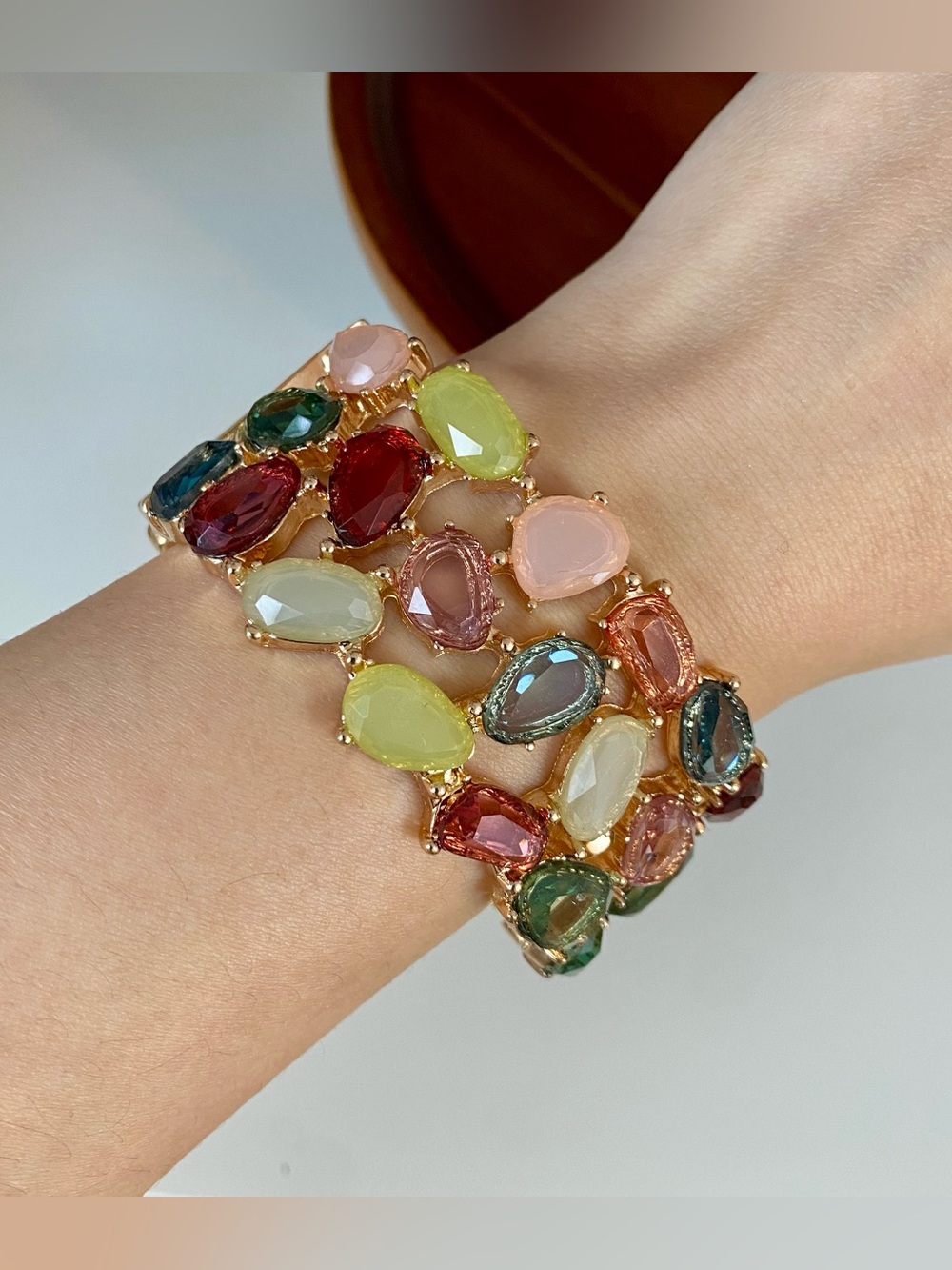 Beautiful Multicolor Gemstone Statement Cuff Bangle Bracelet